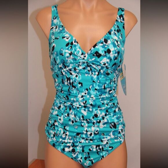 Swim Solutions Other - Women's Blue Patterned Swimsuit